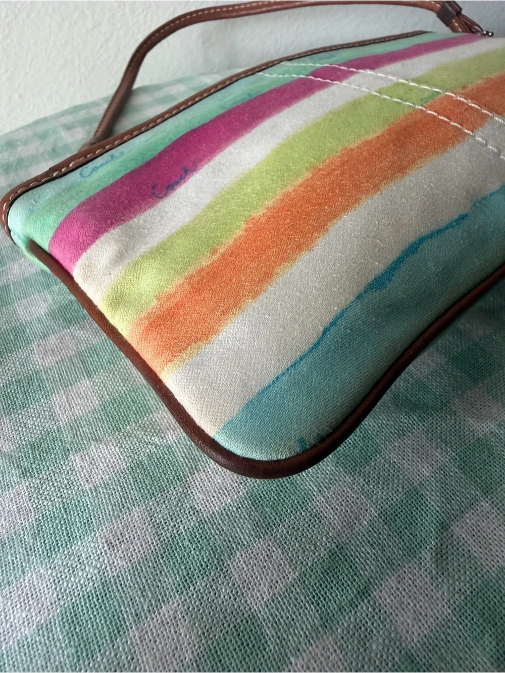 Vintage Coach Hampton Multicolor Watercolor Stripe Wristlet